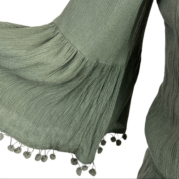 RAGA Romper Off The Shoulder Bell Sleeve Tassels Green Viscose Women's Size M - Picture 6 of 11